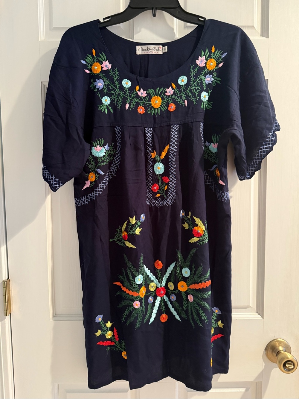 Embroidered Navy Floral Tunic Dress